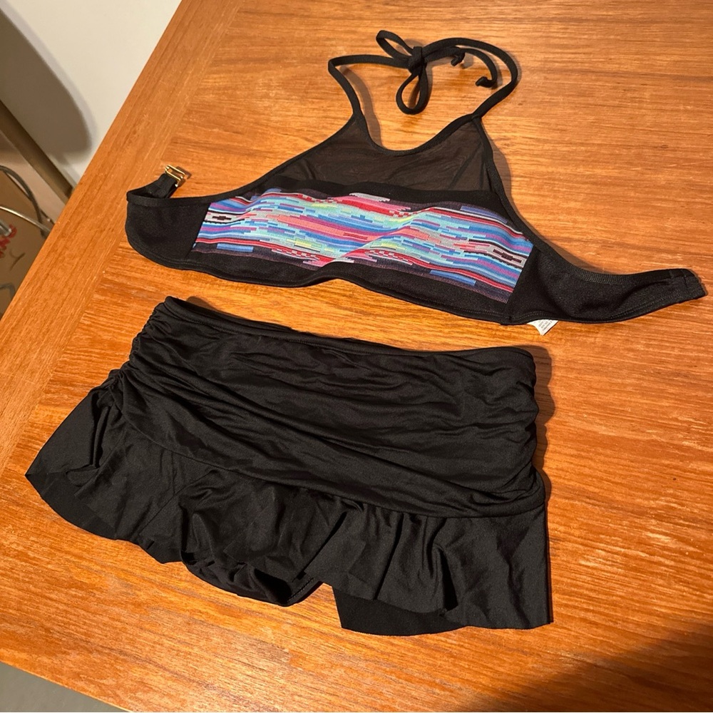 Swimsuit Women’s 2-piece Bikini With Skirt Halter Mesh Top By La Blanca Sz 4